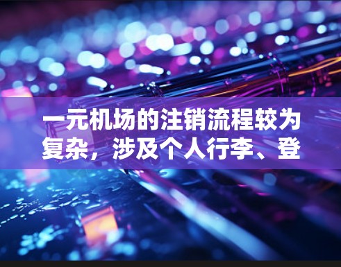 一元机场的注销流程较为复杂,涉及个人行李、登机前行李处理以及企业领票等环节。以下是一个详细的步骤指南,帮助您顺利完成注销 一元机场的注销流程较为复杂,涉及个人行李、登机前行李处理以及企业领票等环节。以下是一个详细的步骤指南,帮助您顺利完成注销